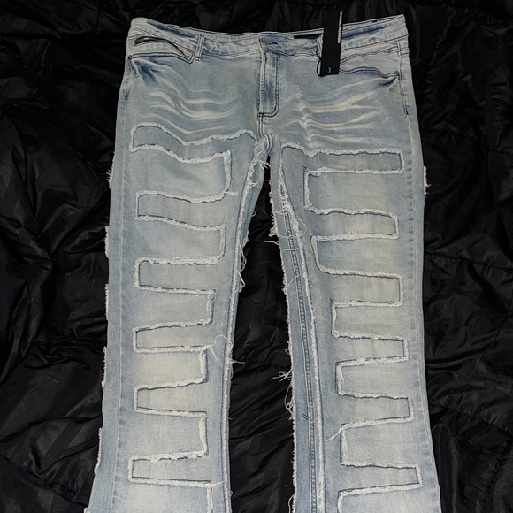 Men's Distressed Light Blue Skinny Jeans - Picture 1 of 4